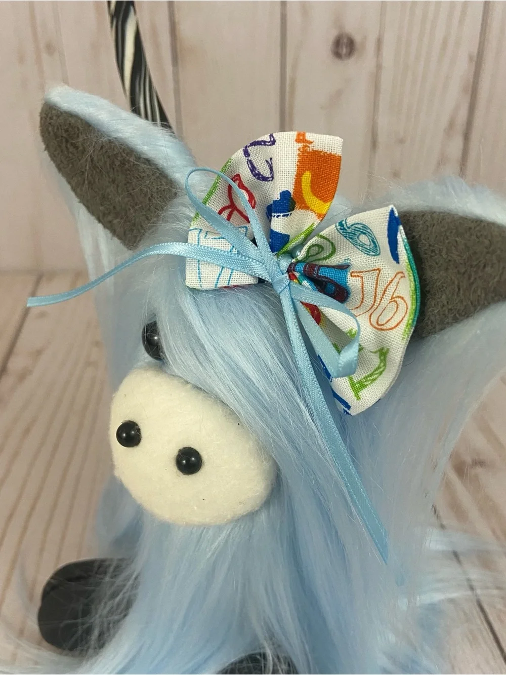 Handmade Baby Boy Nursery Highland Cow Gnome Blue Faux Fur Shower Gift - Picture 9 of 11